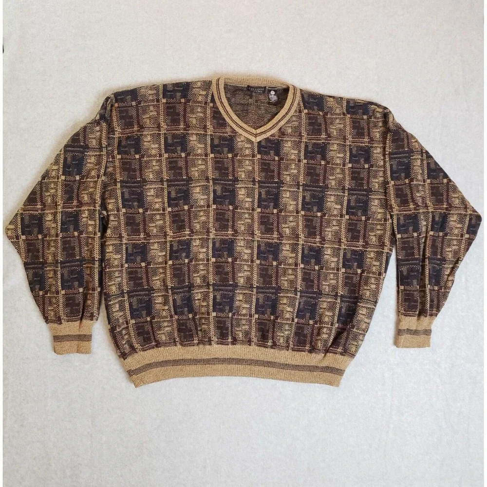 Cellinni Sweater Mens XXXL 3XL Brown 100% Merino Wool Cosby Coogi Style Italy